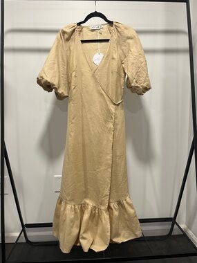 Petal & Pup Pale Yellow Puff-Sleeve Wrap Maxi Dress